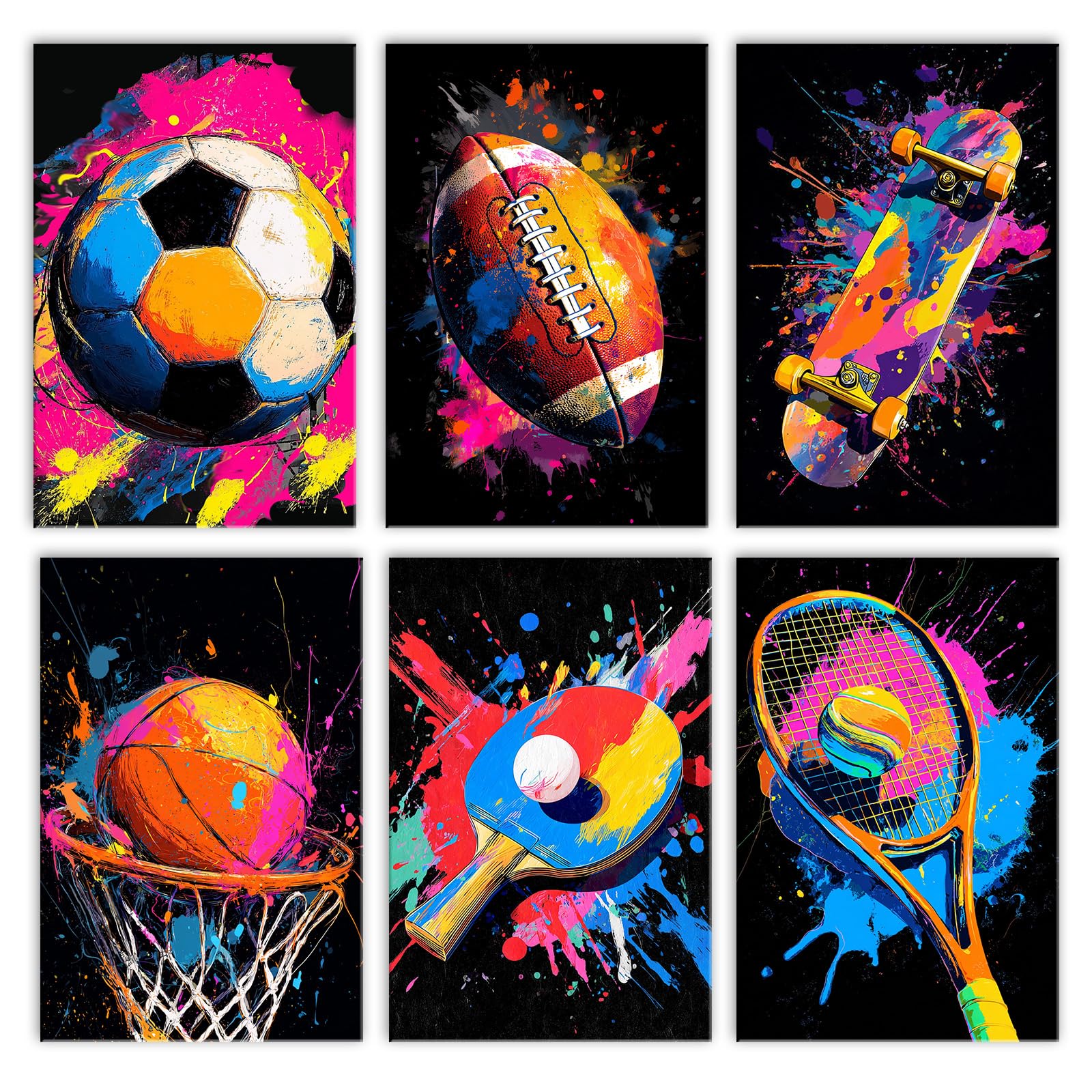 Walarky Graffiti Ball Drawing Sports Equipment Basketball Paint by Number Adults Set of 6 Football Digital Oil Painting Frameless