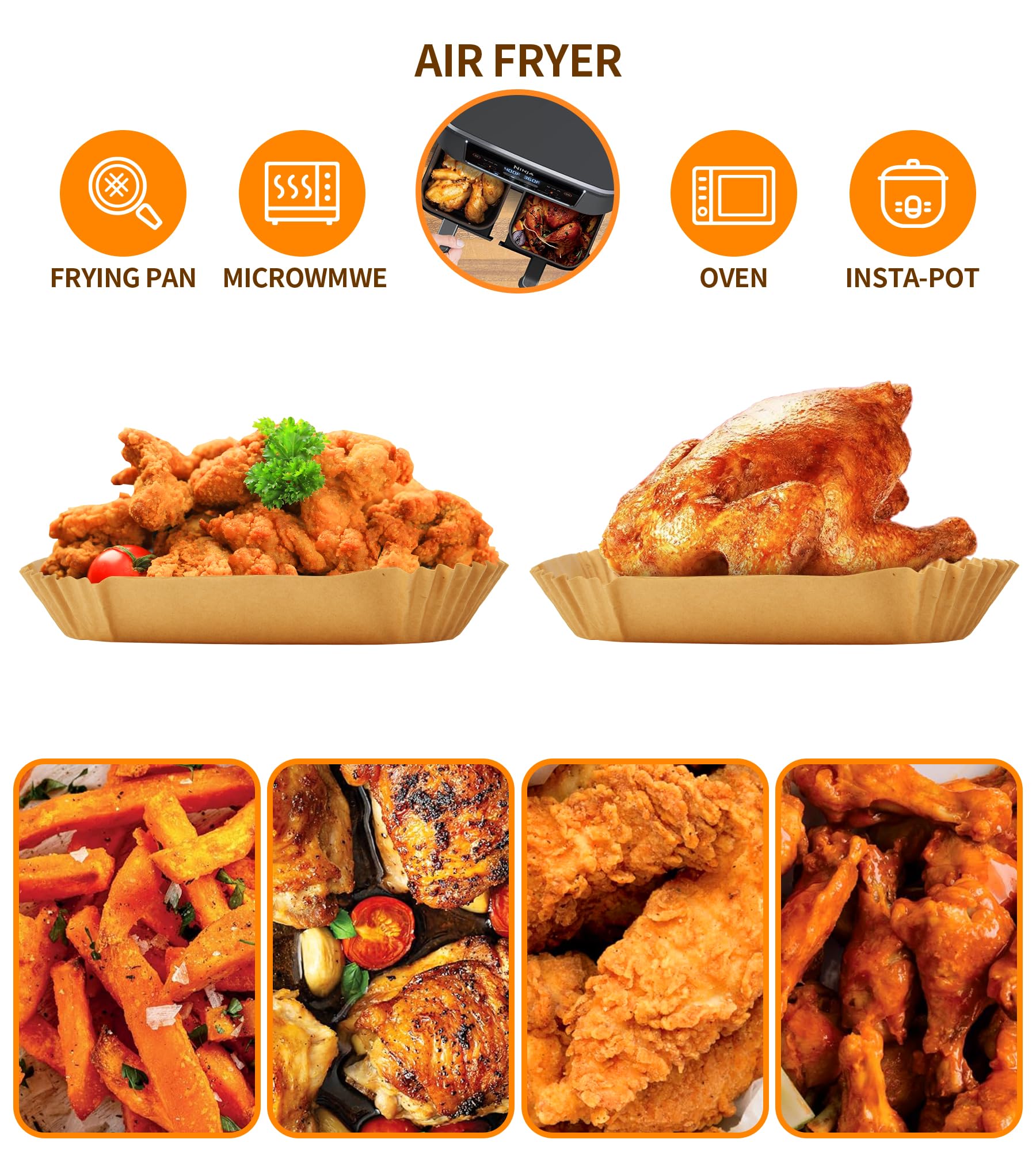 Papier do pieczenia do frytkownicy na gorące powietrze do Ninja Double Stack XL SL400EU, 100 szt. pogrubienie Airfryer papier do pieczenia Ninja AF400EU, AF300EU, Air Fryer Baking Paper Liners,