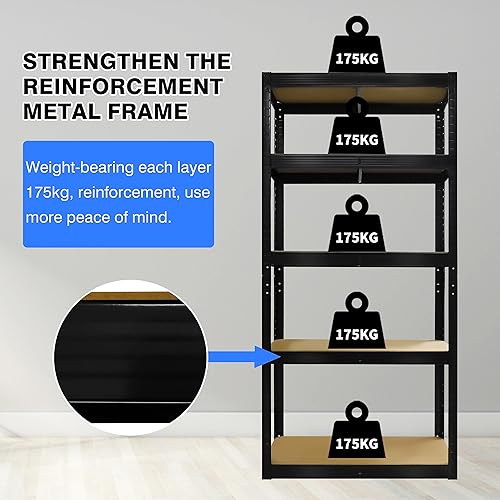 Miniatura 6 de Estantería de garaje para taller, estante de almacenamiento de 5 niveles sin pernos, unidad de estantería de metal ajustable para almacenamiento