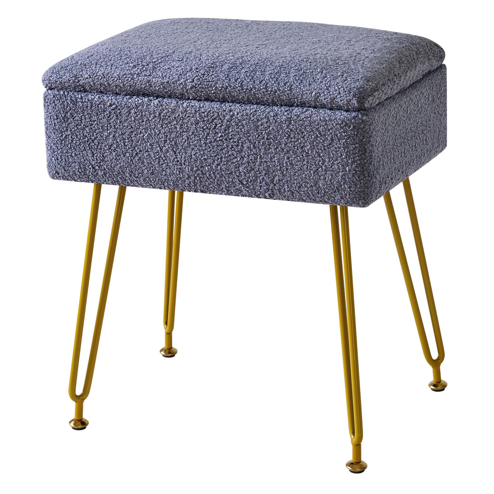 YMYNY Poggiapied, Sgabello Contenitore, Pouf Sgabello Ottoman, Sgabello Velluto Teddy, Pouf in Metallo Dorato, per Casa Soggiorno, Camerino, Camera da Letto 40×30×47CM Blu HBD031BU
