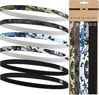 Tough Headware Cinta Pelo Deporte Fina - 6X Diadema Deportiva Hombre y Mujer - 6X Cintas de Pelo Fina para Hacer Deporte Futbol Baloncesto Tenis Padel Fitness - Multicolor