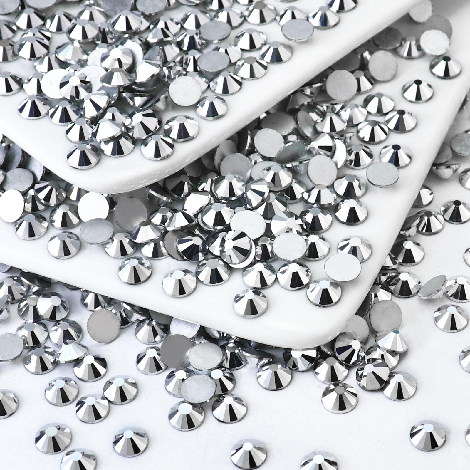 Flatback Crystal Rhinestones Round Gems for Nail Art and Craft Clothes Glue Fix, Mine Silver (4.6-4.8mm) SS20/1440PCS