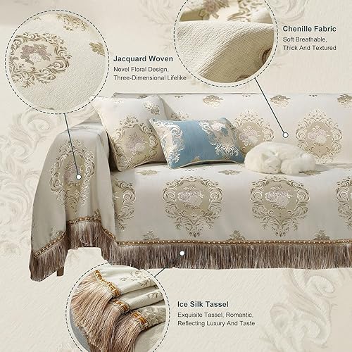 Miniatura 2 de STACYPIK Funda de sofá de damasco jacquard duradera, funda de sofá bohemia para sofá de 3 cojines, funda de sofá modular suave, manta para perros,