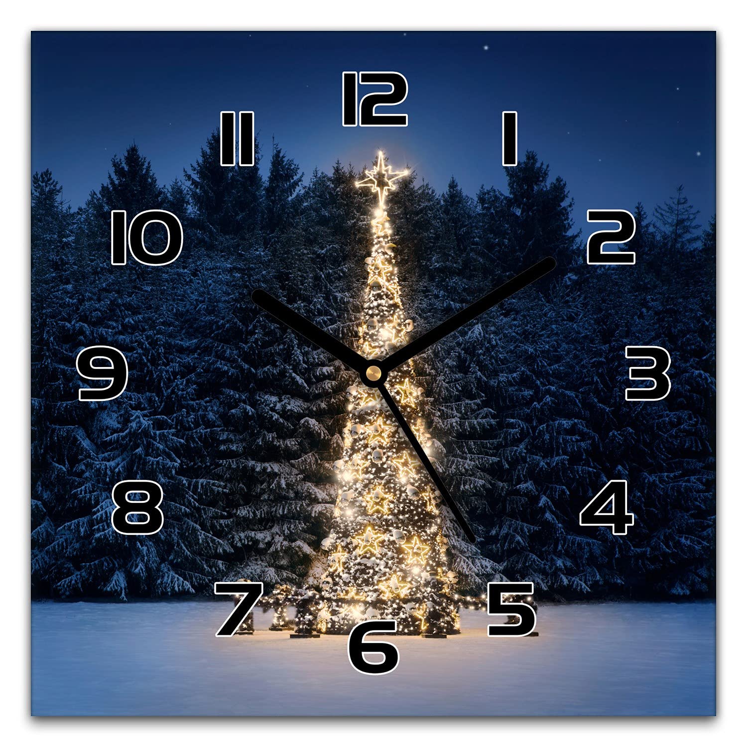 Horloge murale Noël en verre 30x30 cm Coloray silencieuse à aiguilles noires