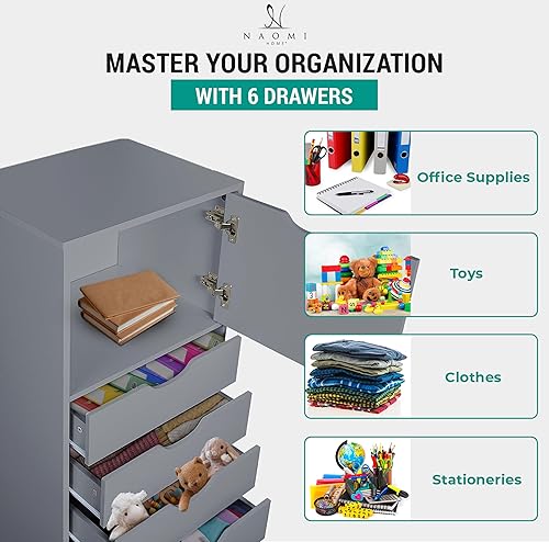 Miniatura 107 de Naomi Home Cómoda de 5 cajones para dormitorio, alta y elegante, con ruedas y estantes de almacenamiento, pequeña para guardarropa, para maquillaje,