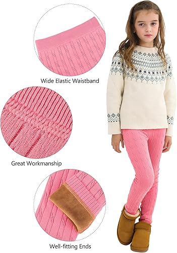 Miniatura 3 de Resinta 1 par de leggings de algodón para niñas, cálidos, gruesos, térmicos, de terciopelo de punto trenzado, 1 par