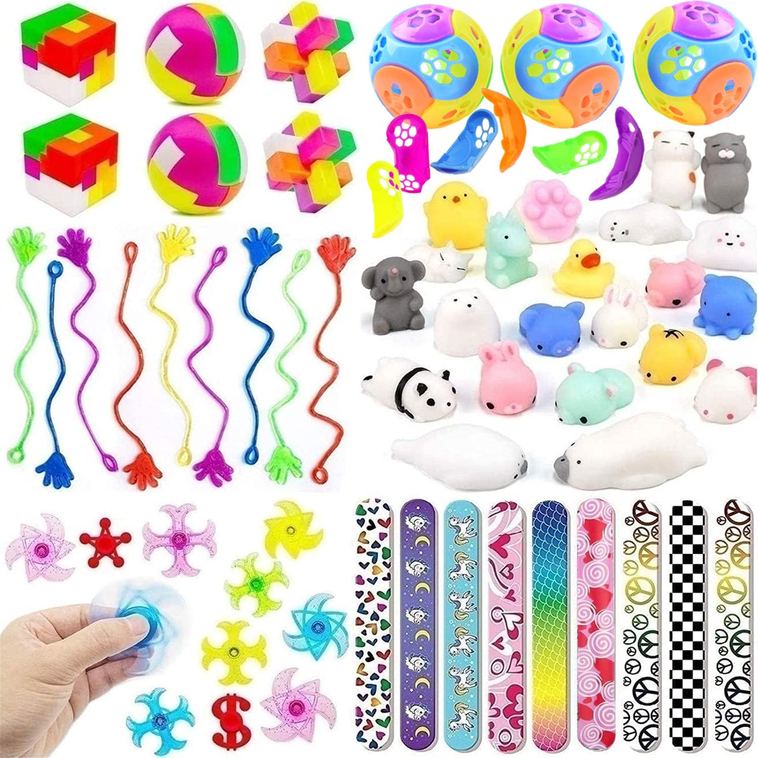 49 Pack Kids Party Toys, Party Favors Bundle, Party Supplies Kit, Mochi Squishies, Slap Bracelets For Birthday Party, Classroom Rewards, Carnival Prizes, Pinata Filler, Treasure Box, Goody Bag Filler