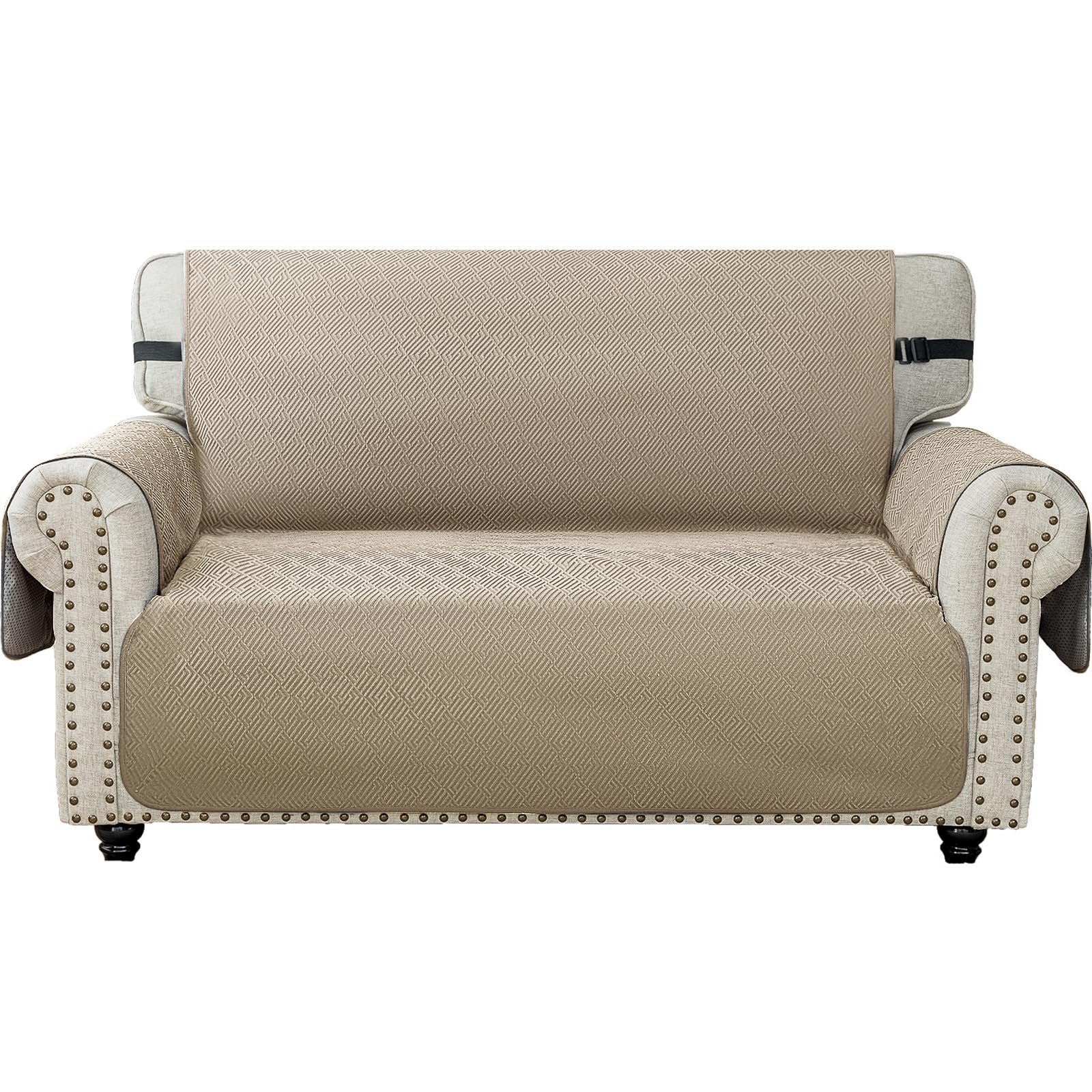 Ystyle Copridivano 2 Posto Con Braccioli, Sofa Cover Antigraffio Gatto Cani, Copertura Divano Universale, Copridivani Natalizio Mobili Protector, Salvadivano Antiscivolo Antimacchia, Cachi