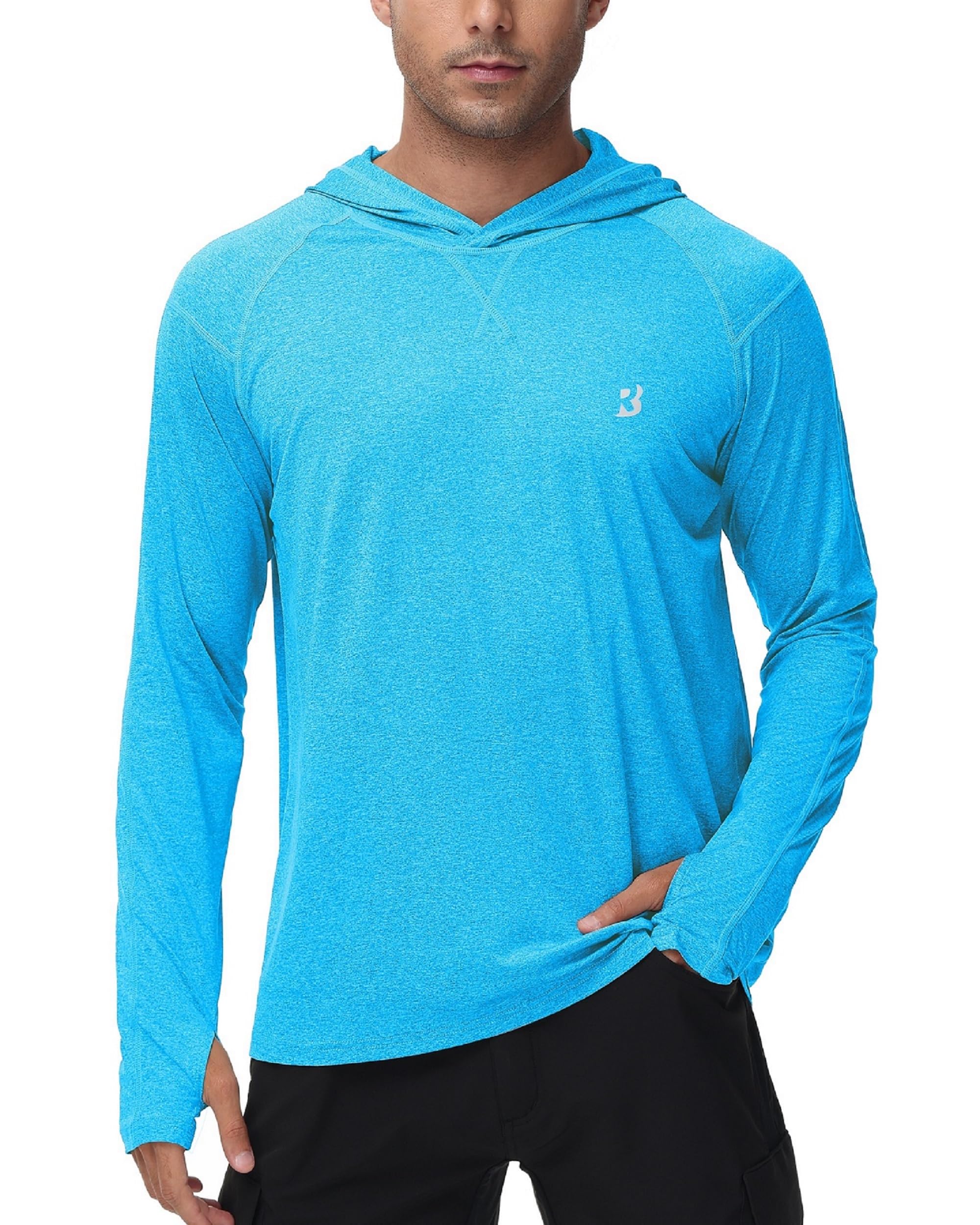 Roadbox Mens UPF 50+ Fishing Shirts, Long Sleeve UV Sun Hoodie, Hiking Running Swim Athletic Workout Shirt