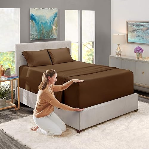 Miniatura 2 de Juego de sábanas de 4 piezas, sabana bajera con laterales extraprofundos, sábanas con laterales extraprofundos, de 60 x 80 pulgadas, tamaño Queen,