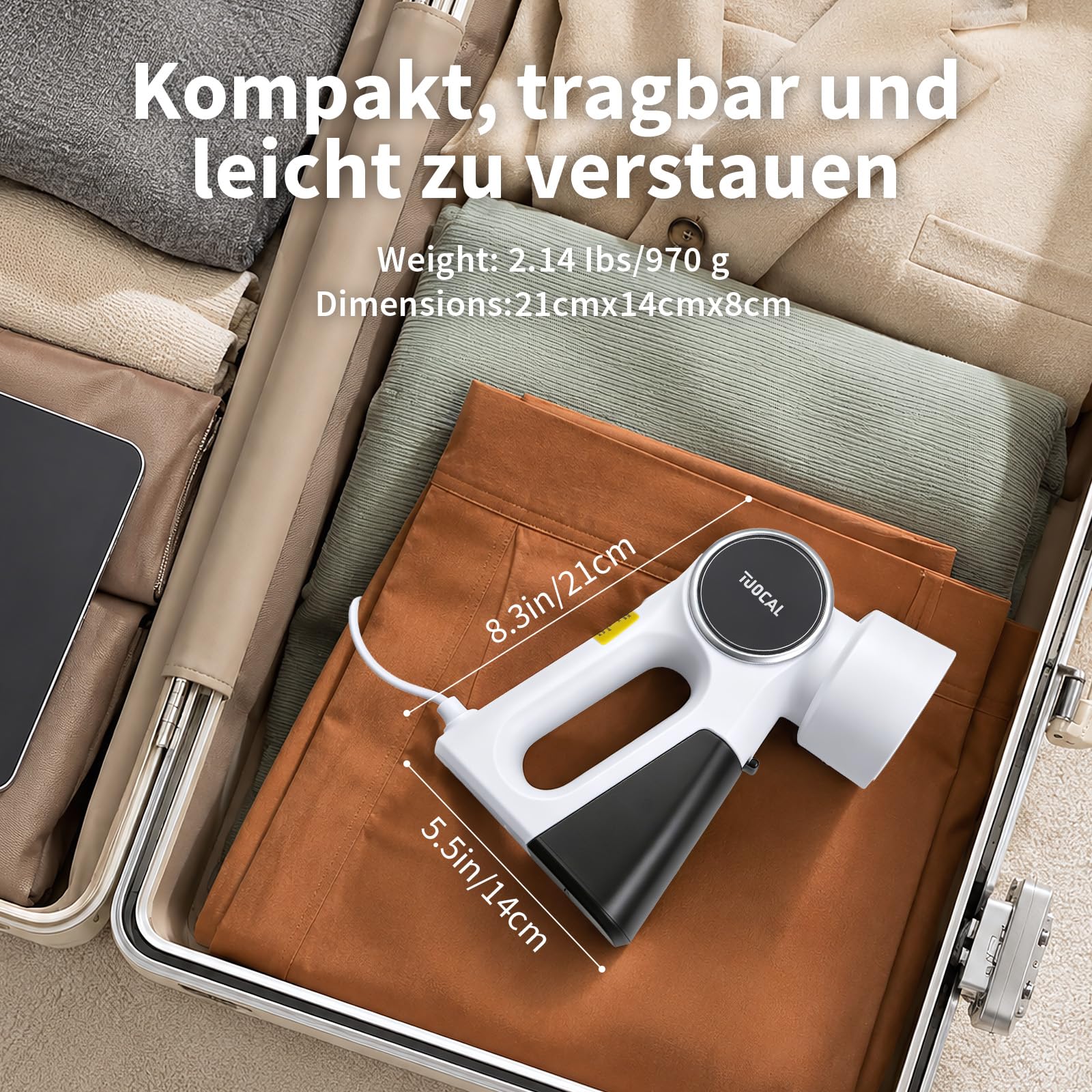 Steamer Dampfglätter mit Saugfunktion, 5000Pa Saugleistung 2-in-1 Dampfgarer & Bügeleisen Dampfbügeleisen 260ml Wassertank 3 Modi & 360°-Auslaufschutztechnologie zur Faltenentfernung