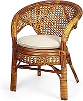 Wickerix Pelangi Handmade Rattan Wicker Dining Chair with Cream Cushion - Colonial Color, Lightweight & Elegant