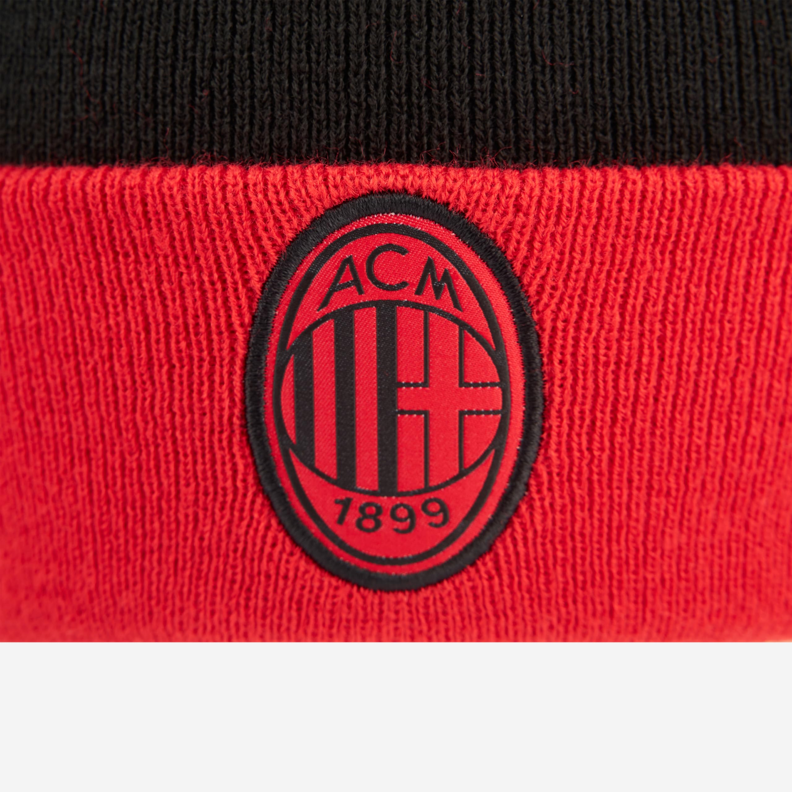 AC Milan Berretto Invernale Caldo con Logo Ufficiale, Unisex Nero/Rosso Pom Pom