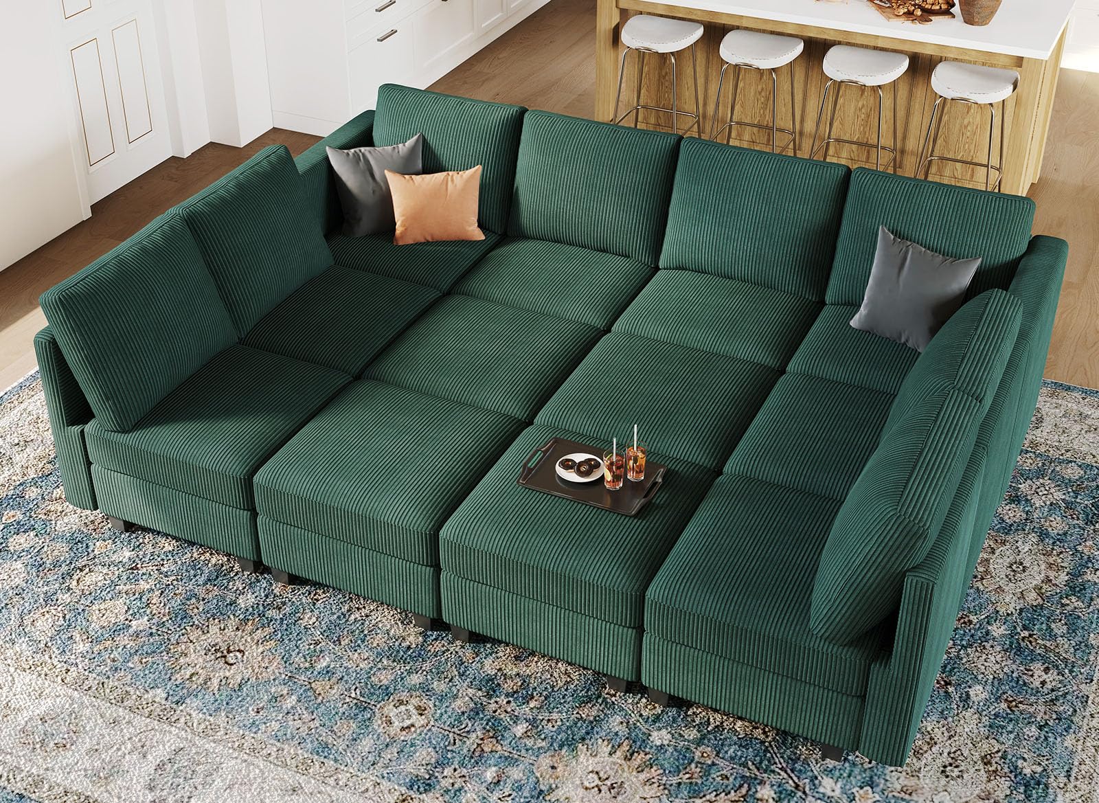 Belffin Oversized 12 Seat Modular Sectional Sleeper Sofa Convertible Sleeper Sectional Sofa with Storage Seat Large Corduroy Modular