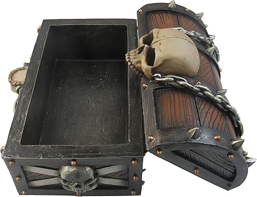 Miniatura 3 de DWK Cofre del tesoro del terror con calaveras y cadenas, caja de baratijas de cofre de pirata de 6 pulgadas.