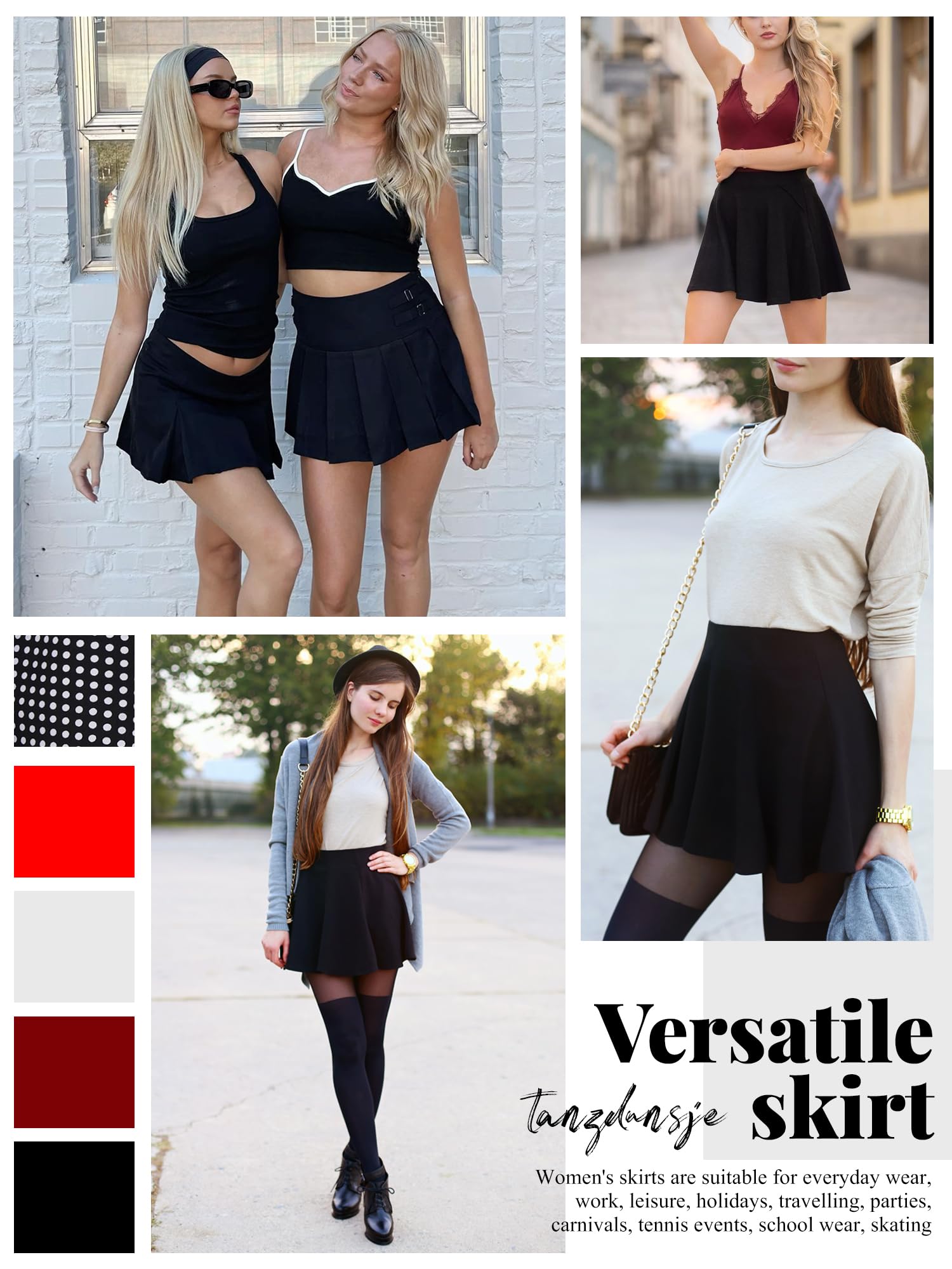 Falda básica para Mujer y niña, Falda Negra, Minifalda Skater con pantalón, Bolsillo, versátil, elástica, Informal, Falda de Tenis para Mujer