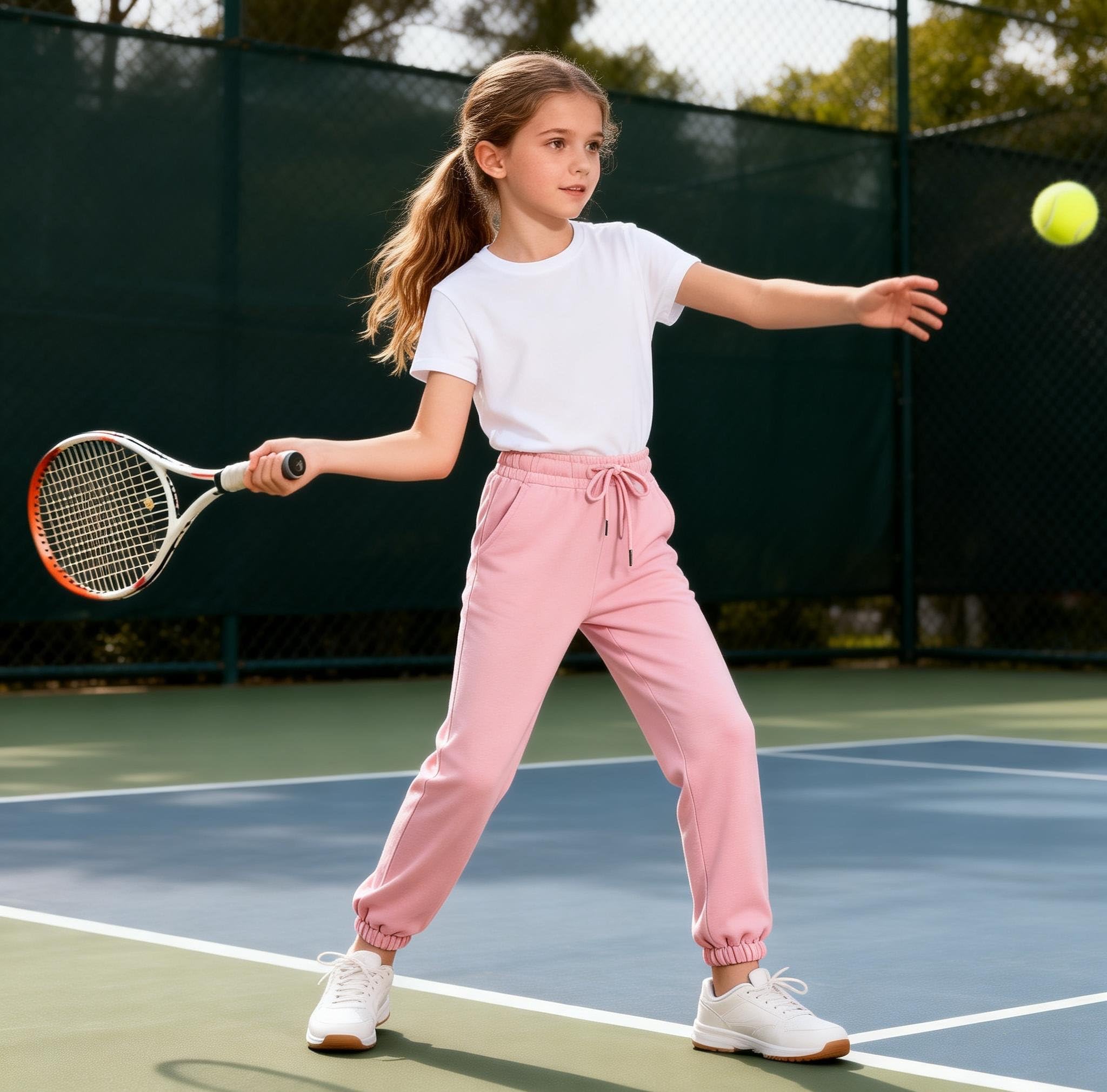 Pantaloni sportivi da ragazza con coulisse elastica pantaloni da jogging per bambini pantaloni casual tinta unita con tasche 4-14 anni