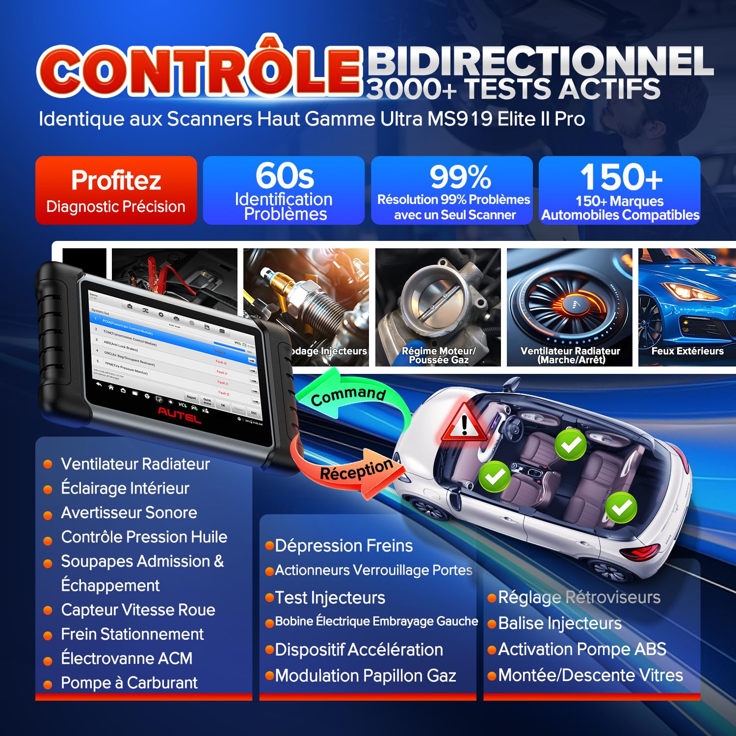 Autel MaxiCOM MK808BT Pro Valise Diagnostic Auto, 2026 3K+ Bidirectionnel