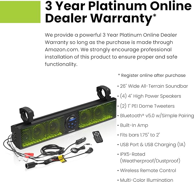 Parlante BOSS Audio BRT26RGB IPX5 Bluetooth para ATV/UTV, 26" miniatura 2