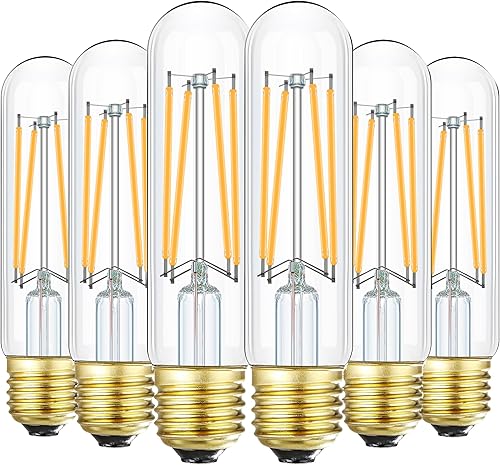 Miniatura 10 de Leools Bombillas LED Edison vintage de 6 W, equivalente a 60 W, blanco cálido 2700 K, 600 lm, base E26, regulable, bombilla tubular T10 de filamento