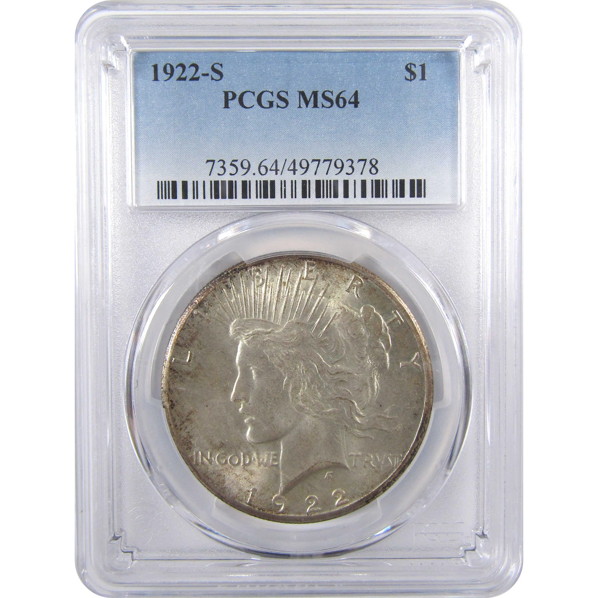 1922 S Peace Dollar MS 64 PCGS Silver Uncirculated $1 Coin SKU