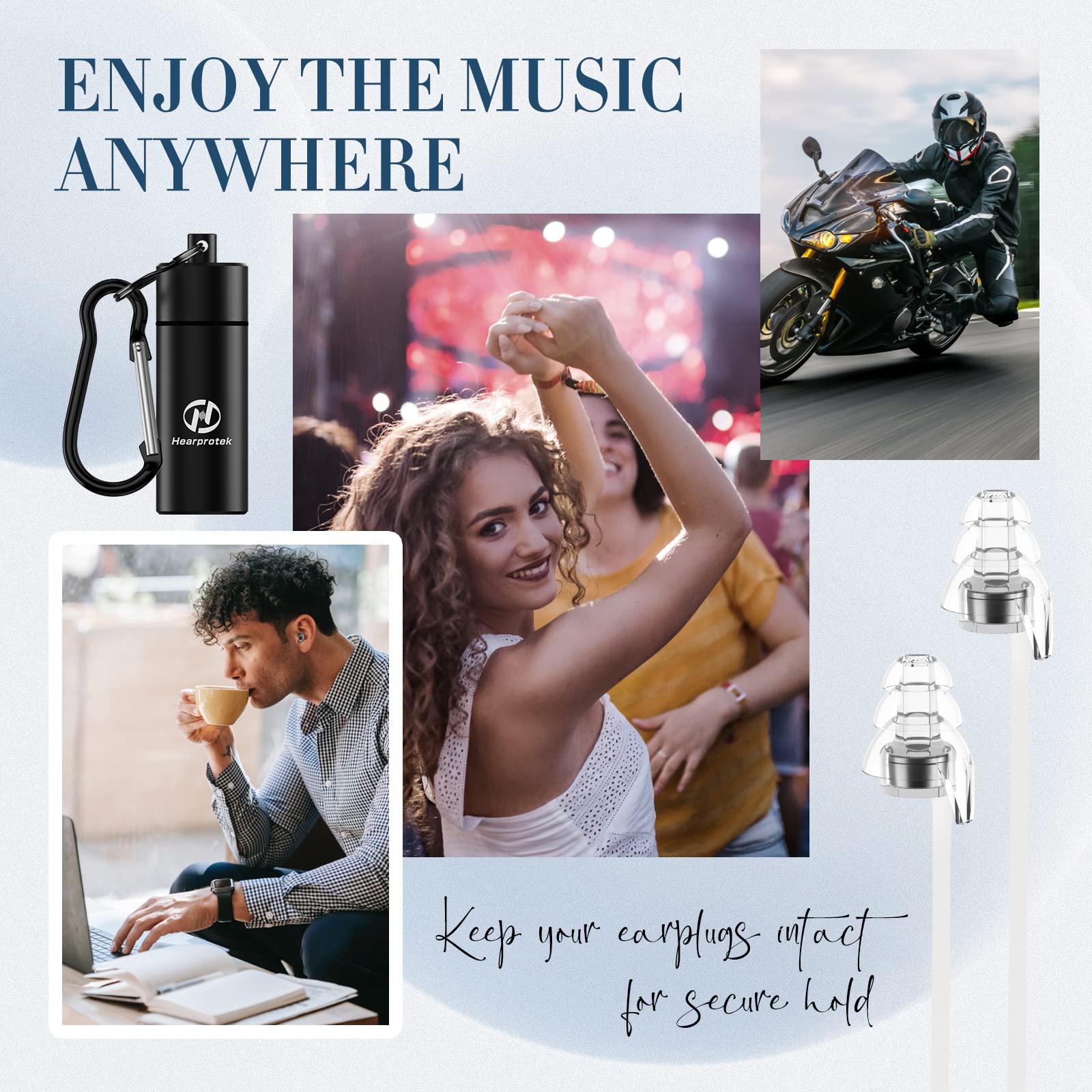Hearprotek 2 pares de tapones para los oídos para conciertos, música de alta fidelidad, reducción de ruido de 26 dB, protección auditiva, tapones de silicona reutilizables para Músicos