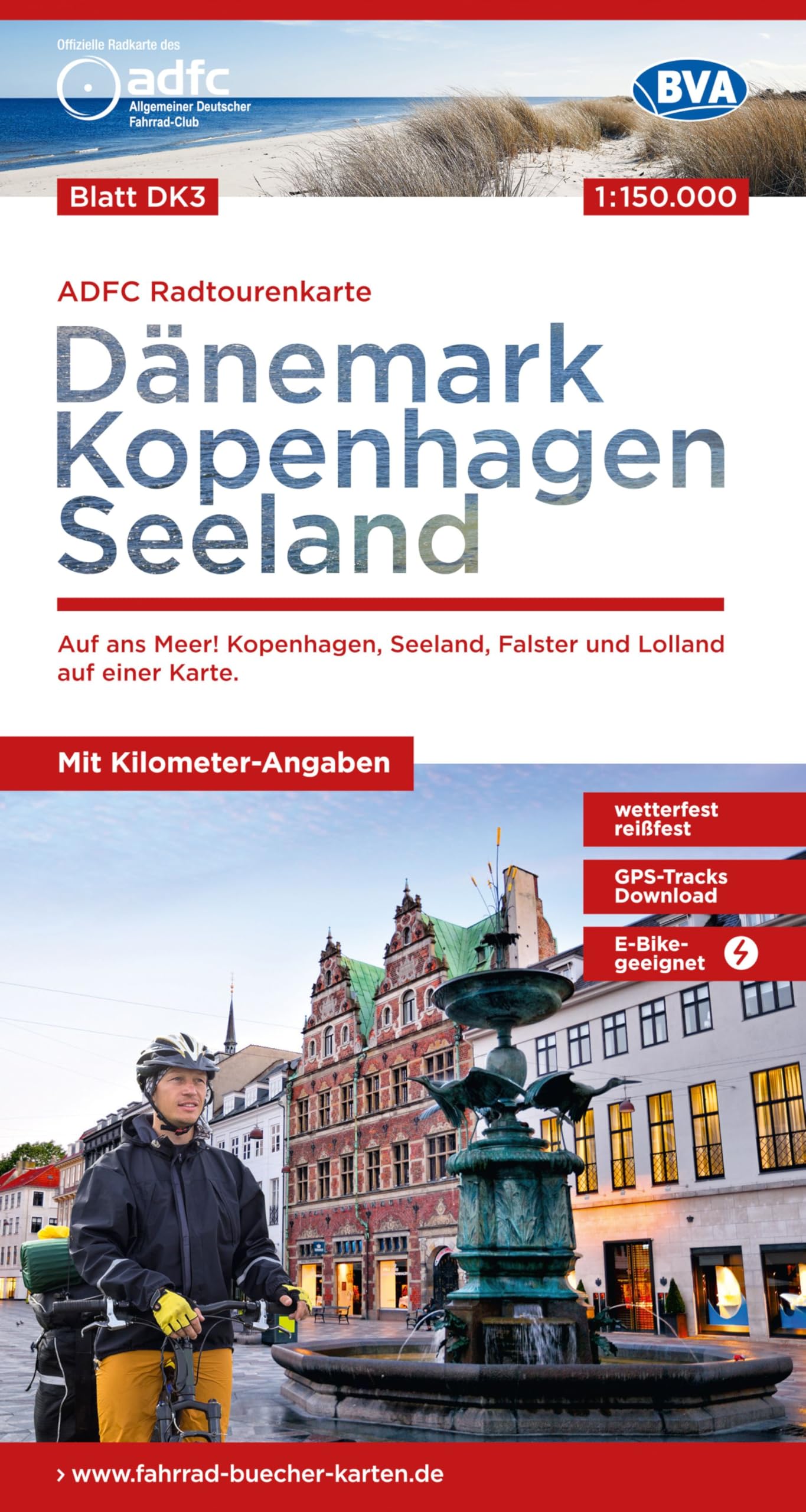 Denmark Copenhagen Seeland cycling map (DK3): reiß- und wetterfest, E-Bike geeignet, mit GPS-Tracks Download, mit Bett+Bike Symbolen, mit ... Seeland, Falster und Lolland auf einer Karte.