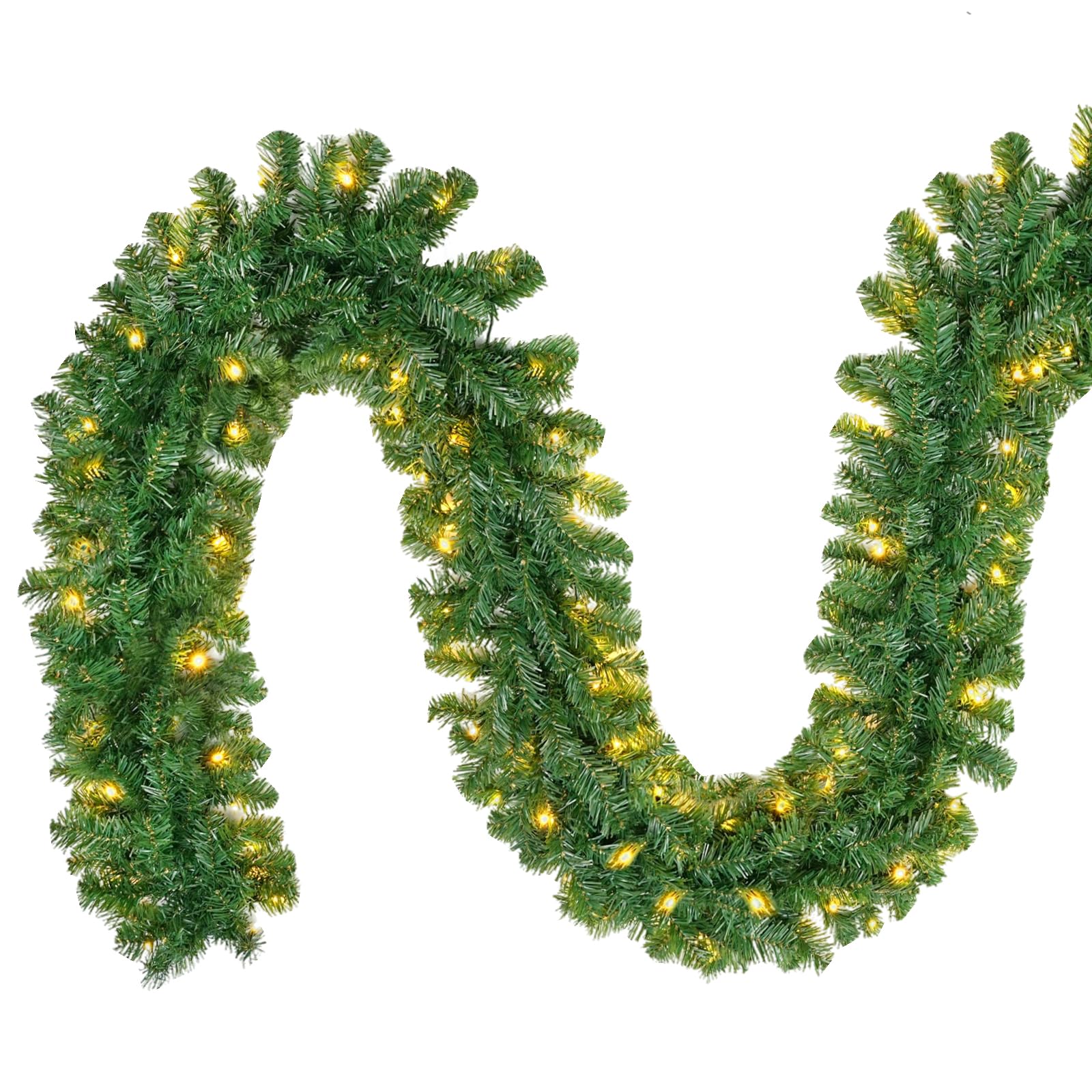 Ghirlanda Natalizia Artificiale 1,8 M Con 160 Rami, Decorativa Per Scale E Camino Fiammata In Plastica Verde 180x30x30 Cm