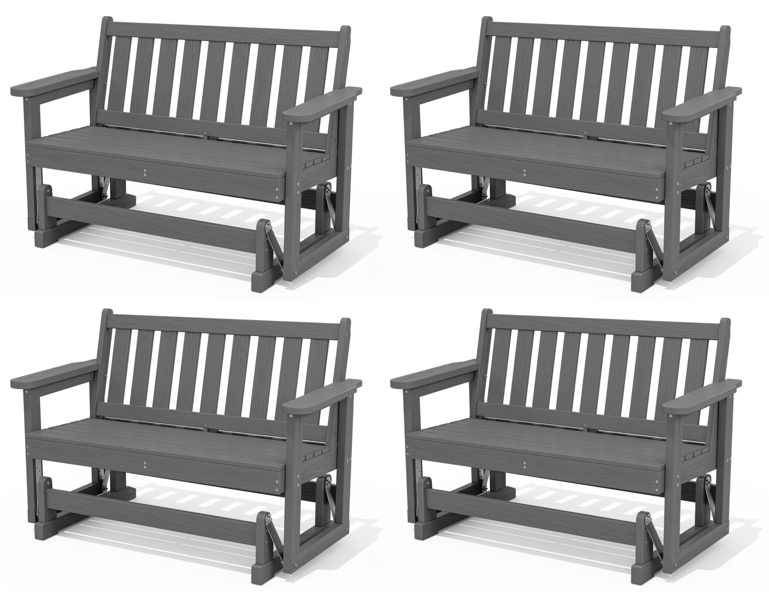 SERWALL HDPE Outdoor Glider Bench Set of 4, All Weather, 660lbs Cap, Grey