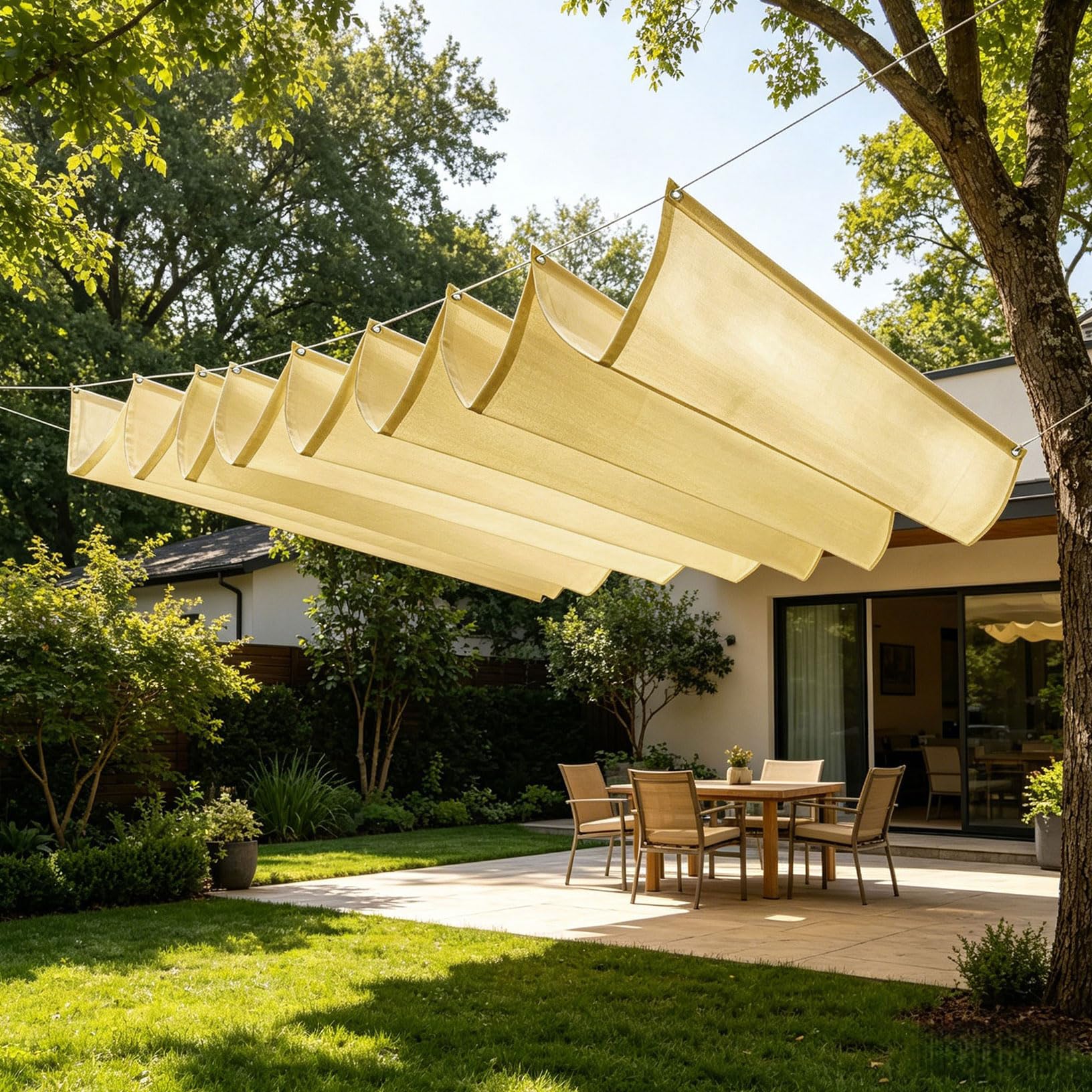 Retractable Sun Shade Sail 200 x 850 cm Custom Adjustable Waterproof UV Block Rectangle Outdoor Awnings Shade Sails Retractable with Grommets, Free Rope for Outdoor Garden Yard, Sand yellow