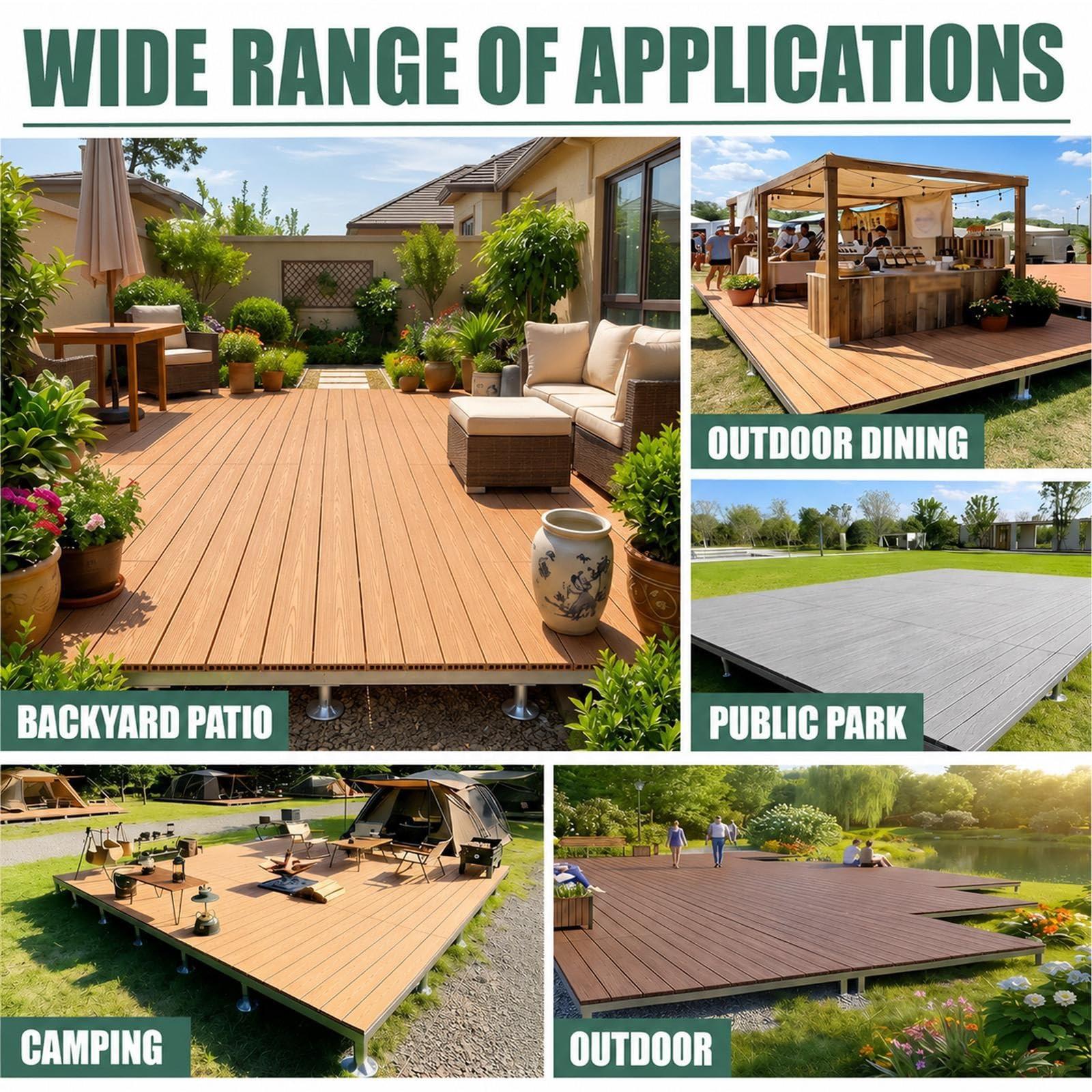 Piattaforma rialzata in WPC, Ponte modulare resistente alle intemperie | Pavimentazione fai-da-te resistente alle intemperie per giardino, prato e cortile(Grayish brown)