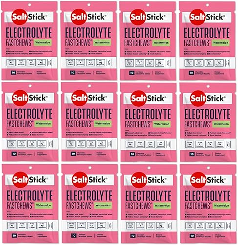 SaltStick FastChews, tabletas de repuesto de electrolitos para rehidratación, ejercicio, senderismo y recuperación deportiva, 12 paquetes de 10