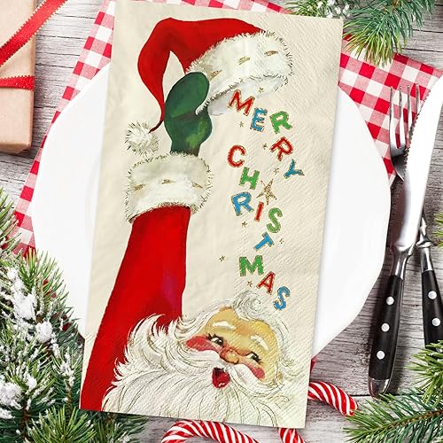 Miniatura 3 de AnyDesign - Paquete de 80 servilletas de papel desechables de Navidad divertidas de Papá Noel, servilletas de papel desechables de Navidad para el