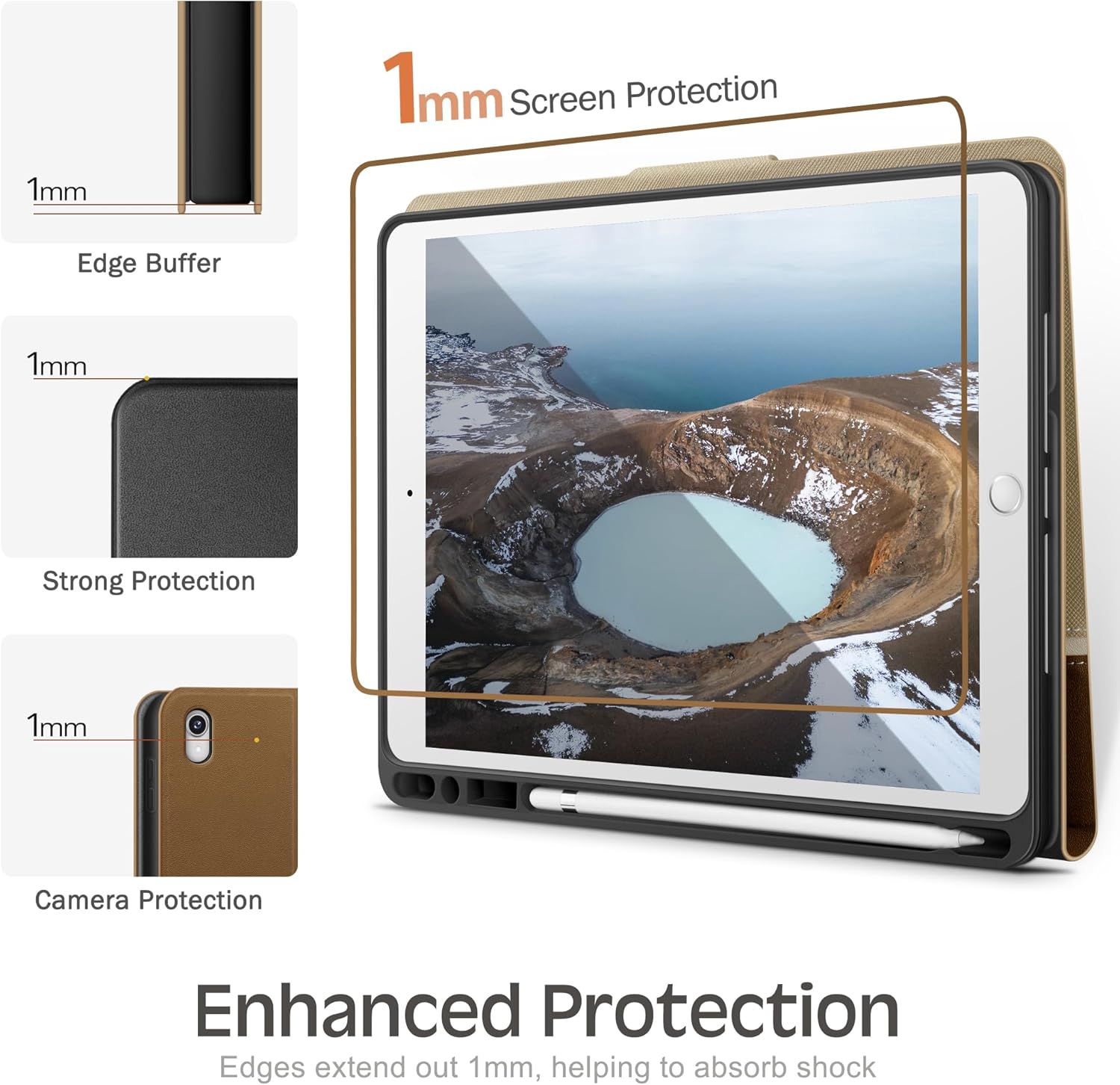 KingBlanc Case for iPad Air (3rd Generation) 10.5" 2019 / iPad Pro 10.5 inch 2017 Case with Apple Pencil Holder, Vegan Leather Smart Cover, Auto Sleep/Wake, Multi-Angle Folding Stand, Beige