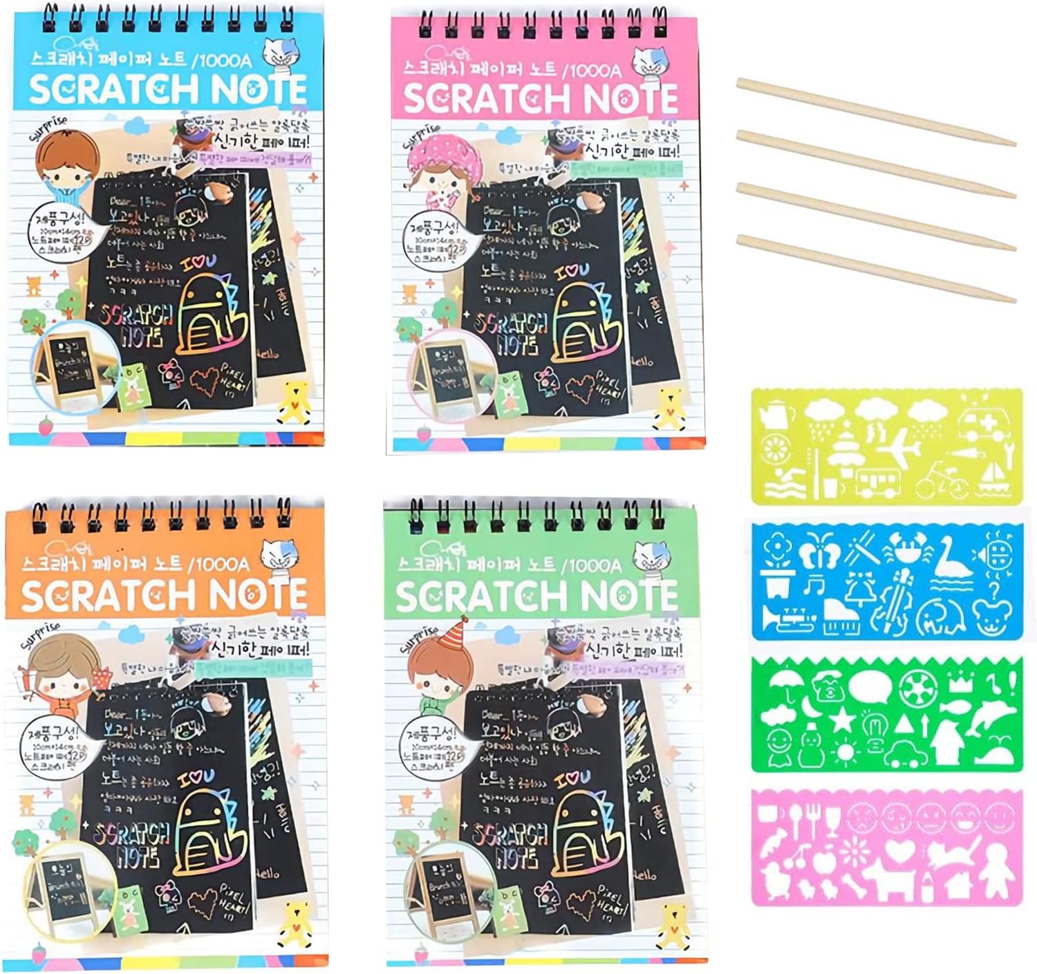 SipobuyScratch Pads, 40 Sheets Rainbow Magic Art Notebooks with 4 Pens and Stencils for Kids