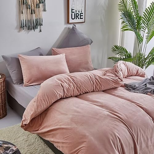 Miniatura 7 de Houseri Juego de edredón de terciopelo rosa, tamaño Queen, color rubor, juego de franela ligera y esponjosa, edredón de sherpa polvoriento, manta