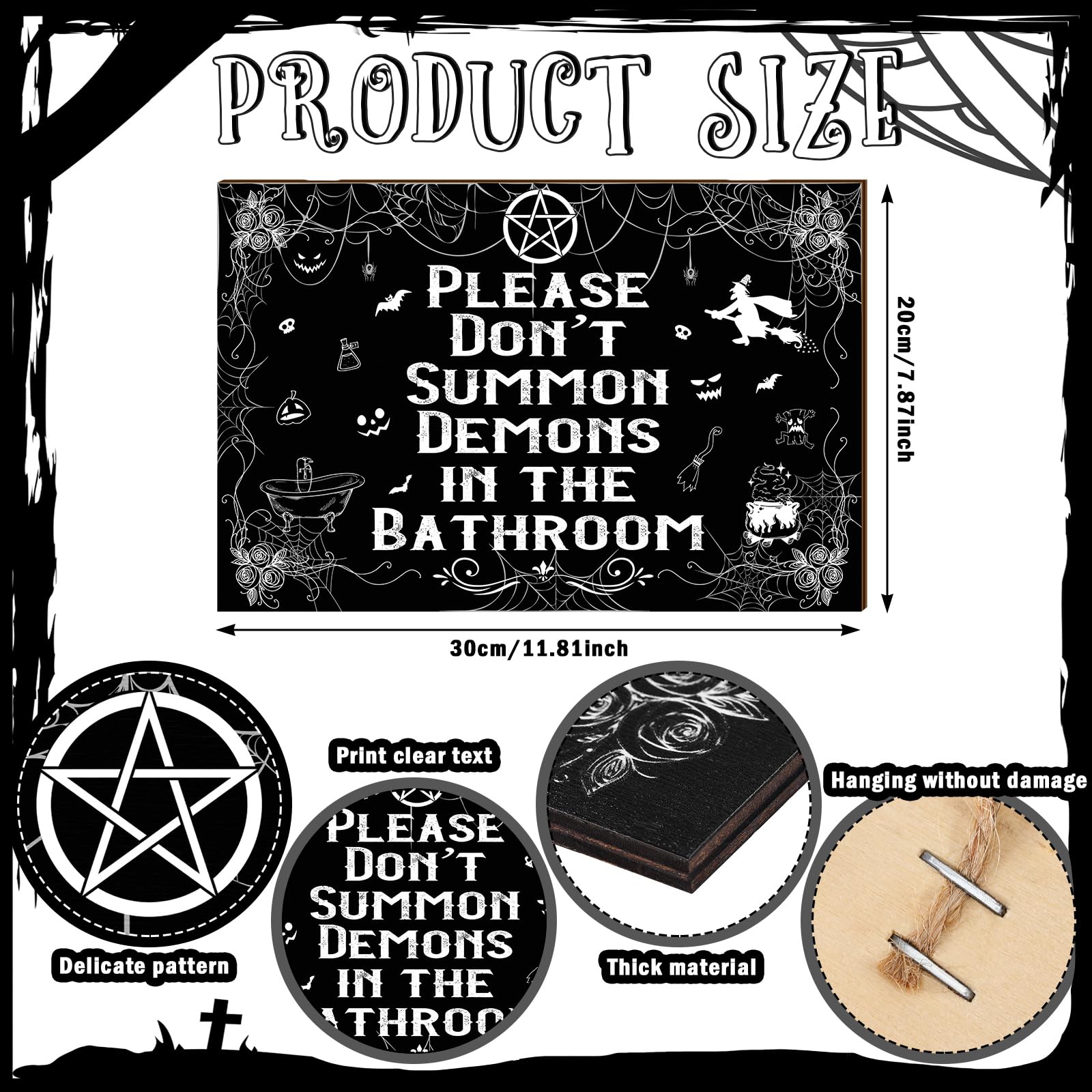 Wesiti Halloween-Badezimmer-Dekor, Gothic-Haustürschild, Hexe Bitte nicht beschwören, Dämonen im Badezimmer, Halloween-Holzschild, hängende Kunst, gruselige Gothic-Raum-Wanddekoration