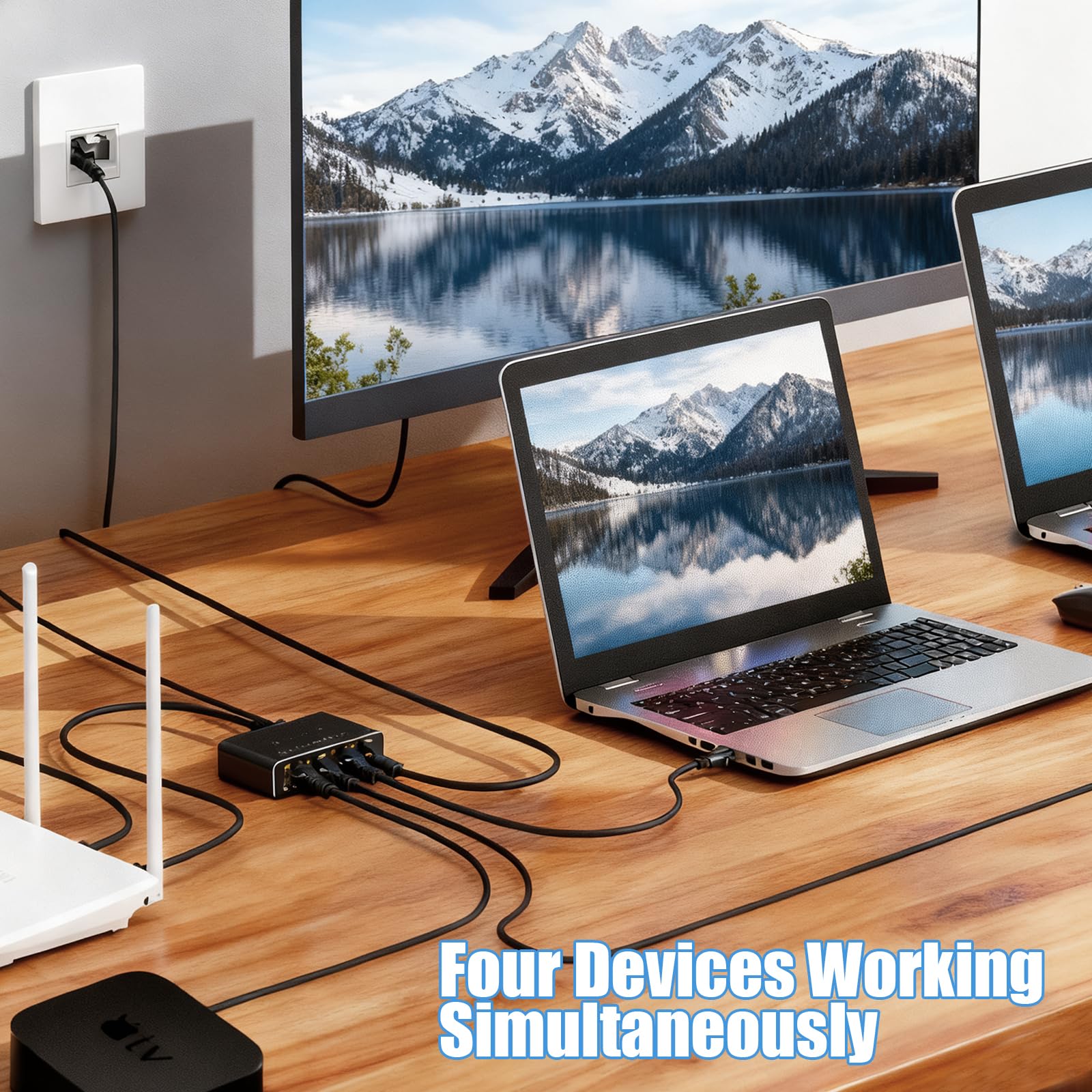 LAN Splitter 1 to 4 with 1 m Network Cable, Ethernet Switch 4 Port, LAN Splitter 1000 mbps, Ethernet Switch RJ45 for Computer, Router, Set-Top Box, Adsl, Digital Tv, Et - 3