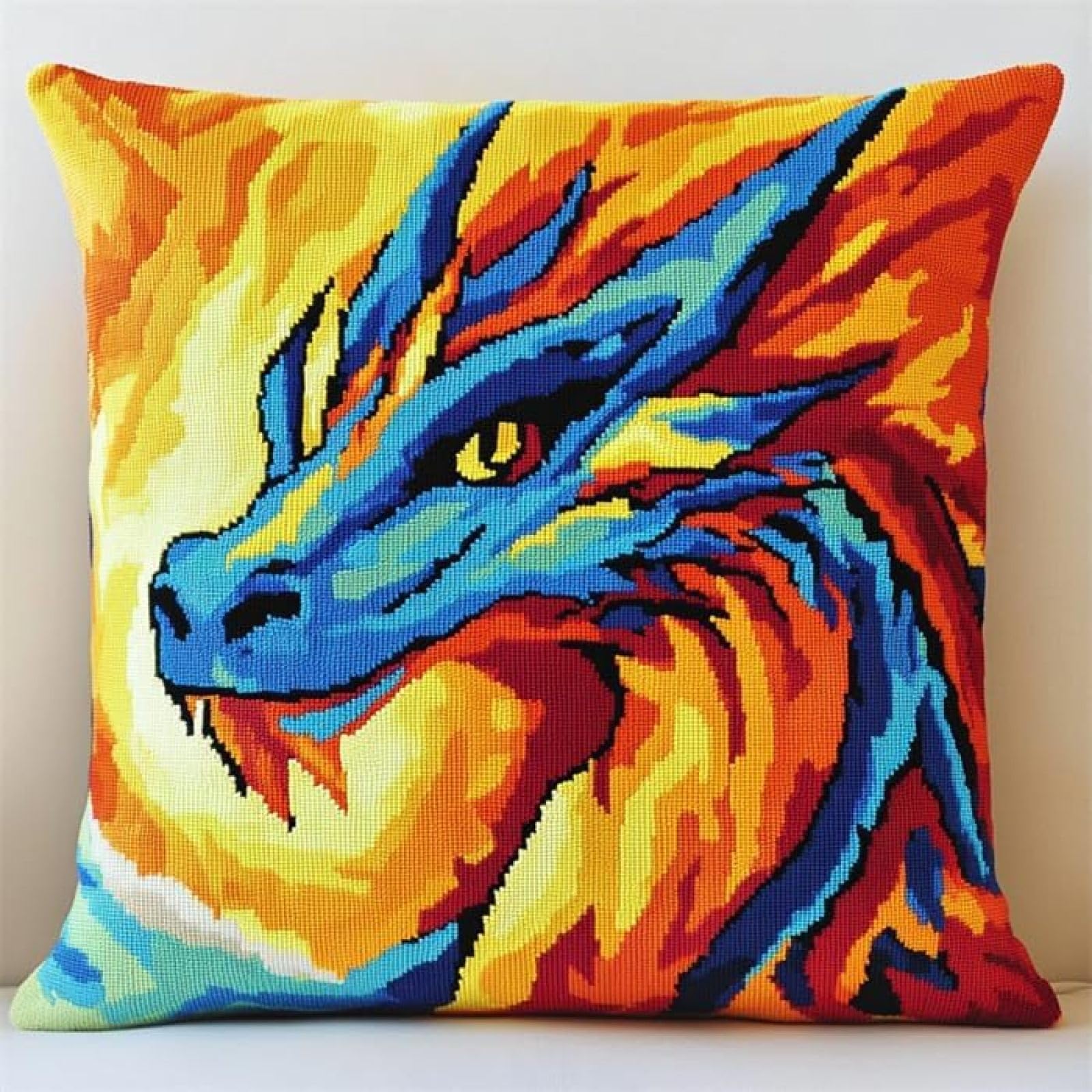 Ansiweigo Multicoloured Diy Latch Hook Kits For Adults,Animal Dragon,Latch Hook Cushion Cover Kit,Diy Carpet Cushion Crocheting Pillowcase For Home,43X43cm/17X17inch