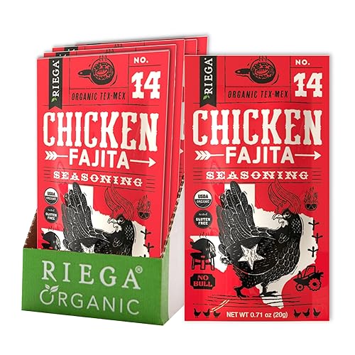Riega Mezcla orgánica de condimentos para fajita, hace el adobo Tex-Mex perfecto para carne y verduras (Fajita de pollo, 0.71 onzas (paquete de 8))