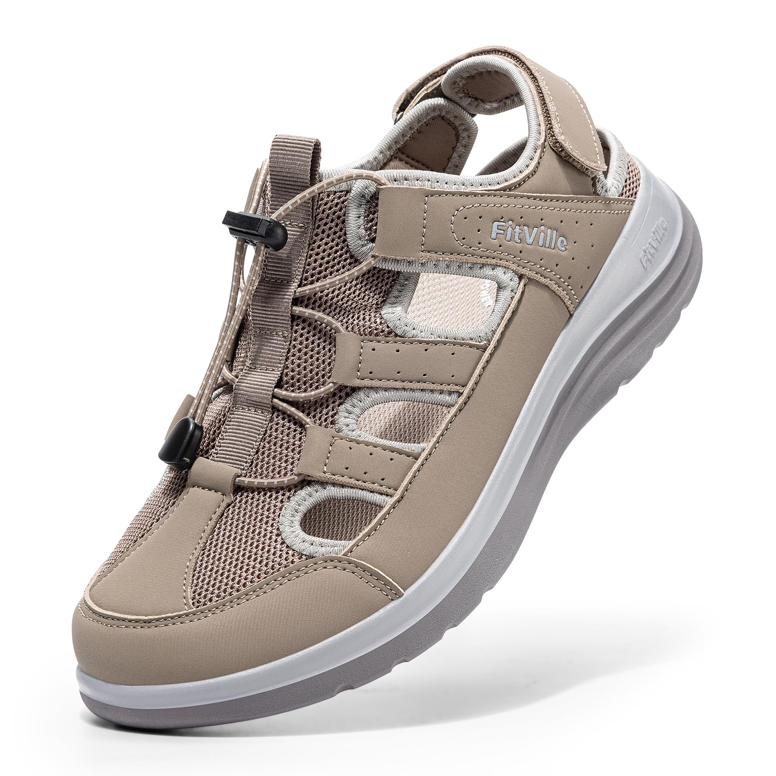 FitVille Weit Sandalen Damen Sommer Leicht Sandaletten mit Verstellbarer Klettverschluss Wanderschuhe mit Fußgewölbestütze Gr.35.5-44
