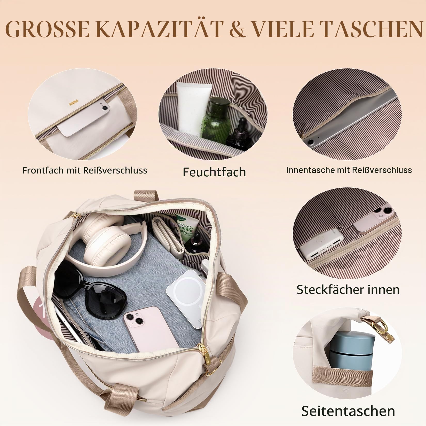 VNINE Weekender Damen mit Kulturtasche Schuhfach, 30L Reisetasche Damen Wasserdicht Sporttasche Handgepäck Tasche Groß Kliniktasche Geburt Wickeltasche Travel Bag für Kurze Reise Flugzeug