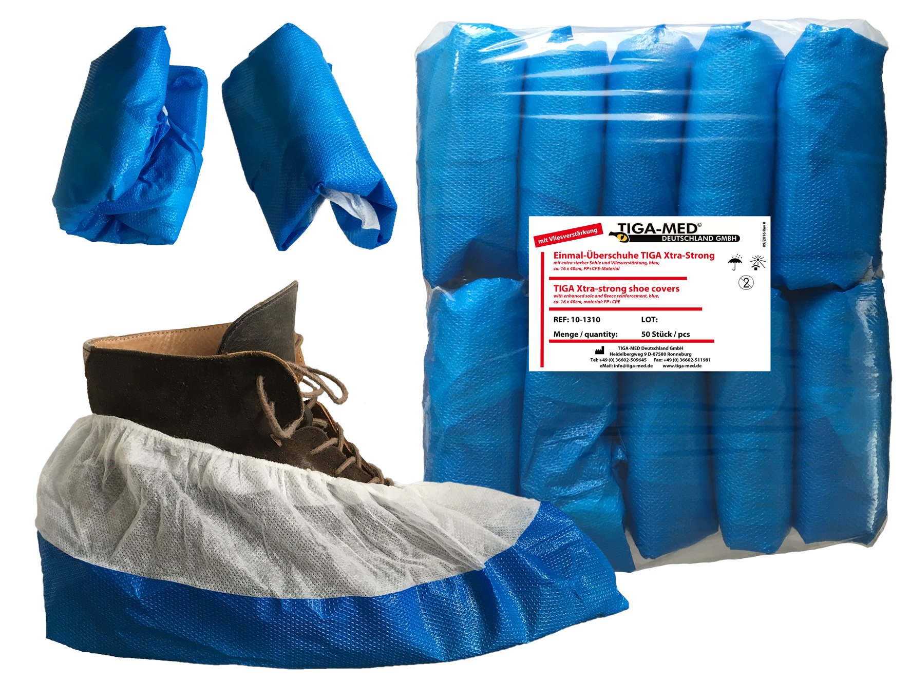 Copriscarpe Tiga Premium professionale antiscivolo 100 pezzi (2 x 50) doppi 9 Gr.