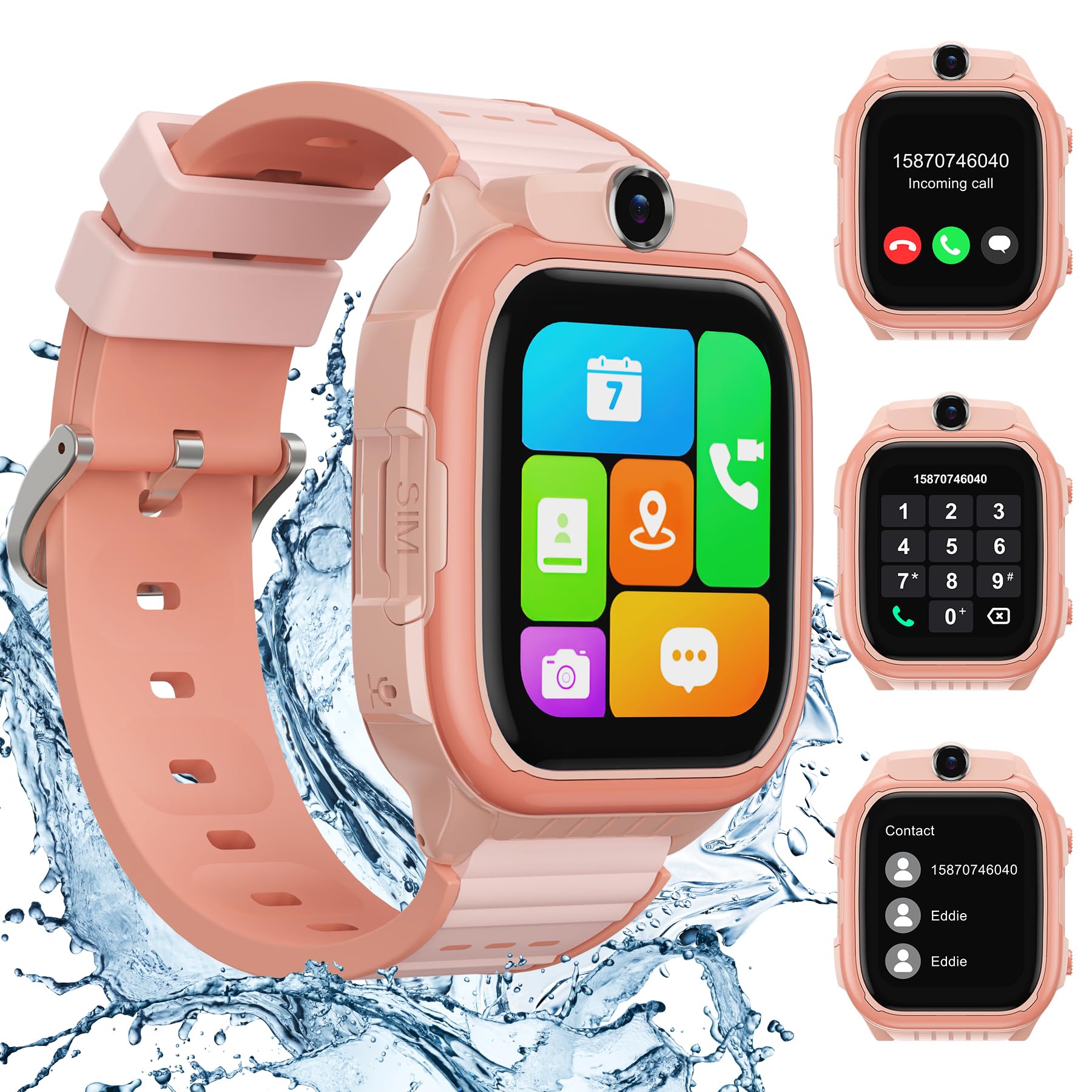 AstraMinds Orologio Smartwatch Bambini, 4G smartwatch bambini con GPS e telefono – IP67 impermeabile orologio per bambini per telefonare con WiFi, Videochiamata, SOS, Sveglia (K61Rosa)