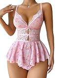 Sexy Bows Floral Lace Mesh Babydoll Lingerie Romper