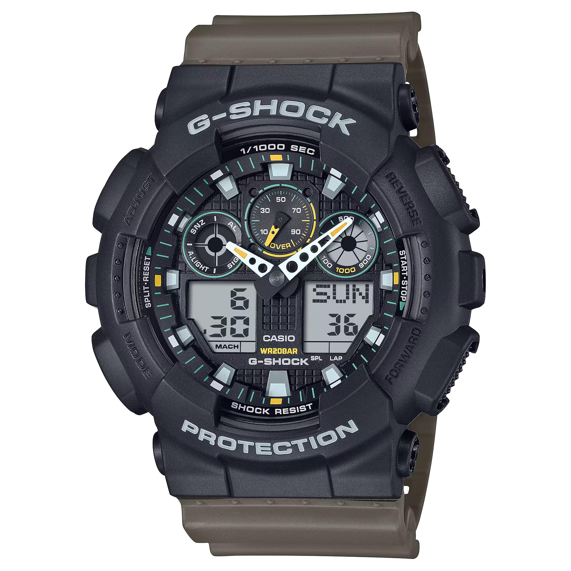 G-Shock Utilitarian Black & Olive Green Analog-Digital Watch GA-100TU-1A3CR