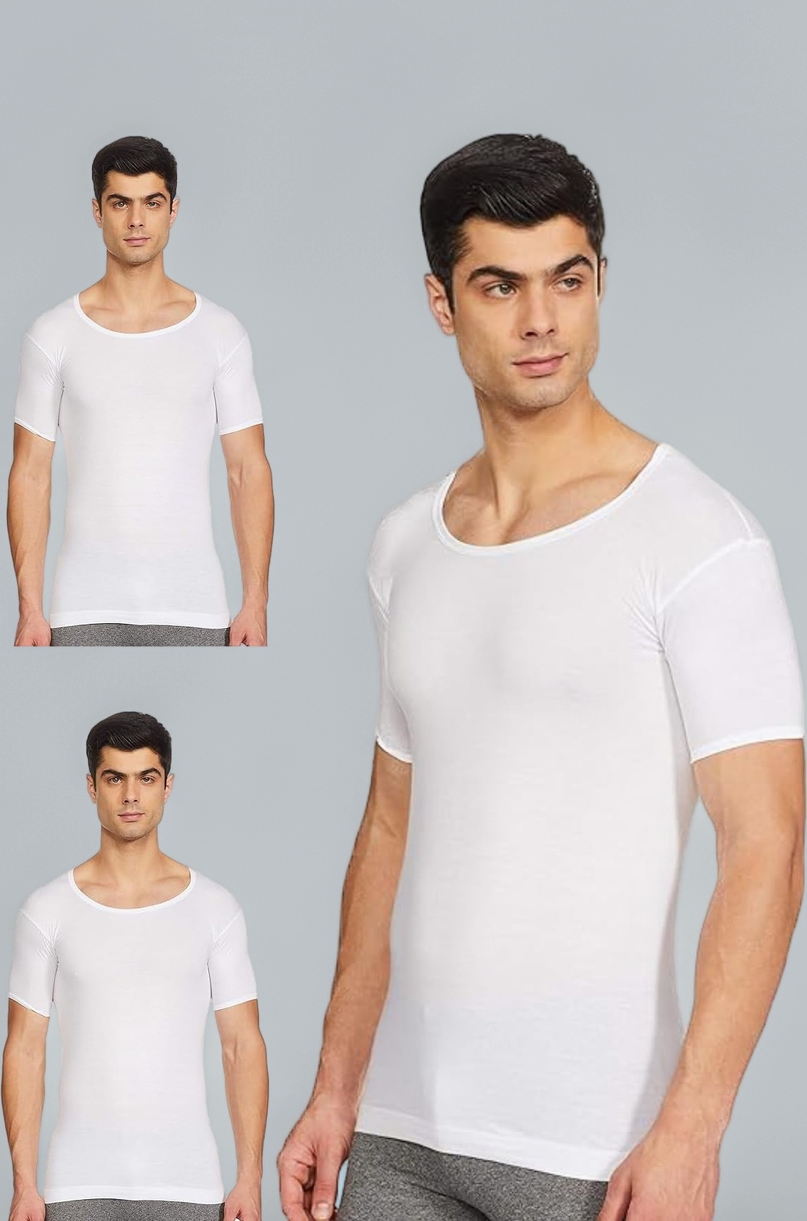 Rupa Jon Half Sleeves Vest for Men, 100% Cotton Material, Round Neck, White, Pack of 3