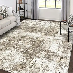 Area Rugs 9x12 Living Room: Large Modern Abstract Washable Rug Soft Indoor Anti Slip Carpet for Under Dining Table Bedroom Nursery Home Office Brown