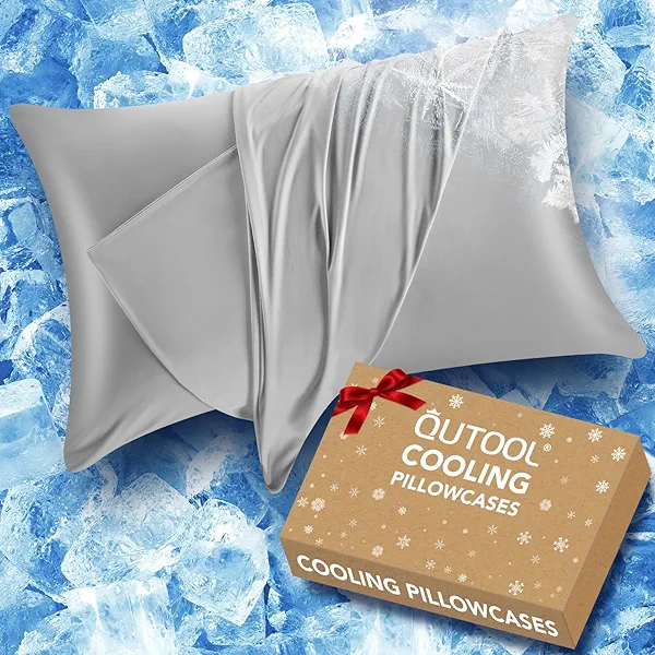 Cooling Pillow Cases for Hot Sleepers and Night Sweats, Ice Cool Pillowcases Queen Size Set of 2 for Hair Skin Soft and Silky Luxury Cover with Envelope Closure, Gifts for Women Men, Gray 20"x30"