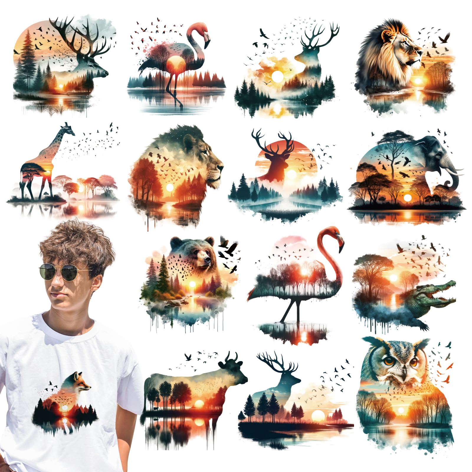 Condition photo showing New/Like New for forest animal dtf transfers ready to press - 16 sheets heat transfers stickers for t shirts iron on decals patches for clothes backpack hat sportsweater diy costume craft